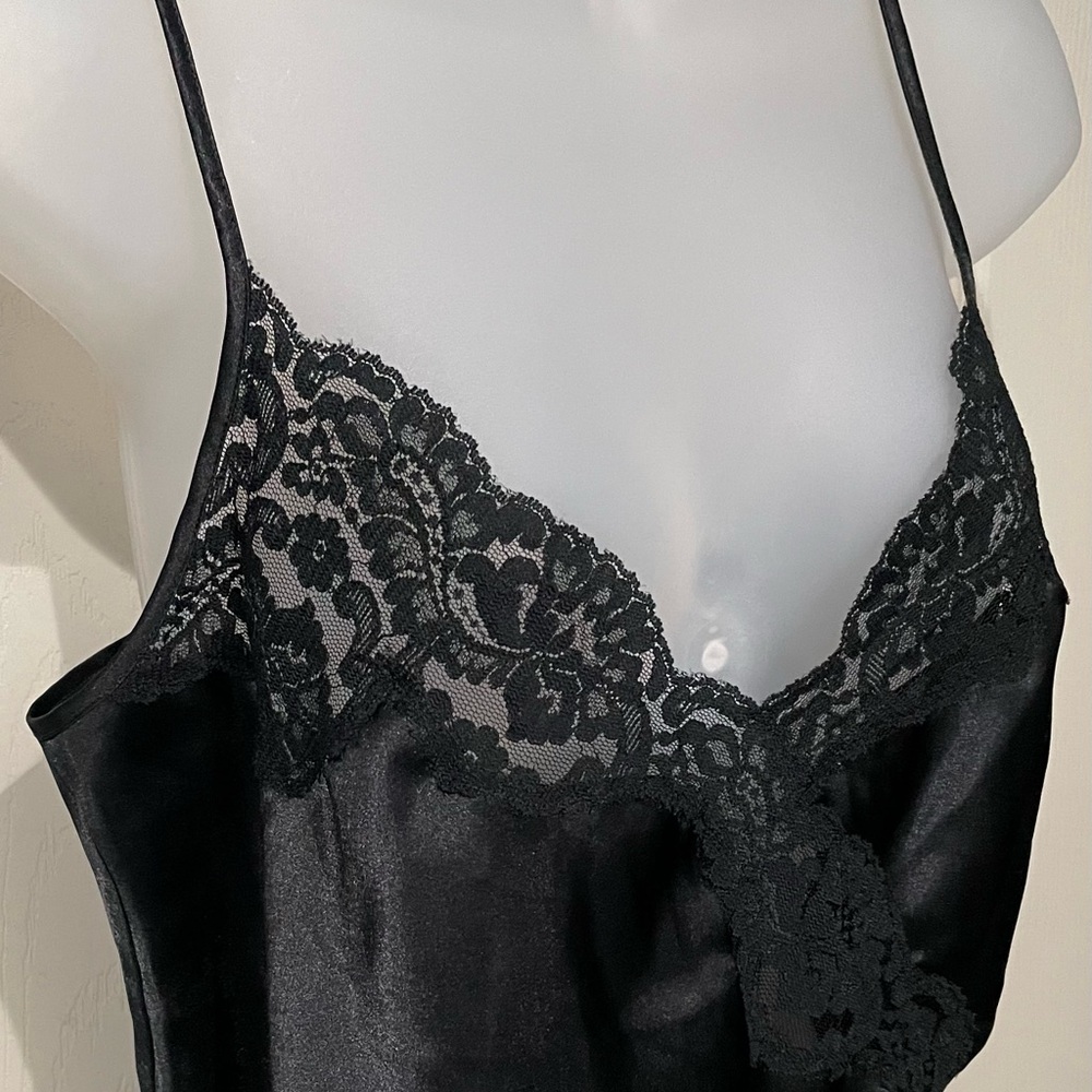Victoria's Secret Gold Label Black Satin Lace Chemise